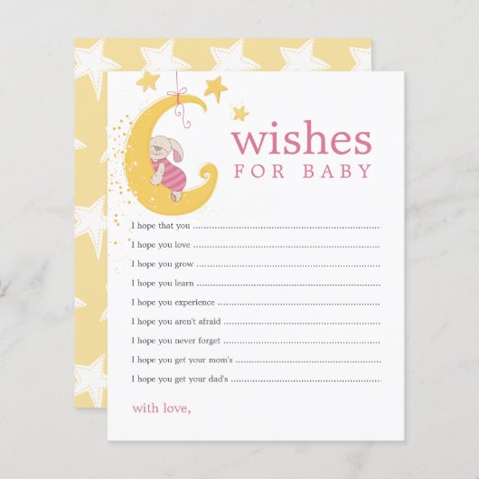 ベビーうさぎ赤ちゃんシャワーアドバイスカードの願い (正面/裏面)