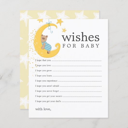 ベビーうさぎ赤ちゃんシャワーアドバイスカードの願い (正面/裏面)
