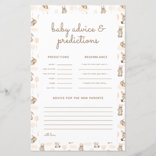 ベビーうさぎ赤ちゃんシャワー予測&アドバイスカード (正面)