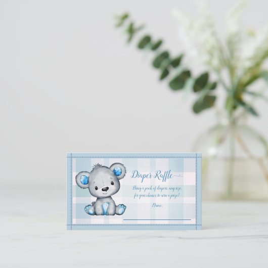 ベビーおむつラッフルかわいいクマ男の子プレイドシャワーゲーム エンクロージャーカード (スタンド正面)
