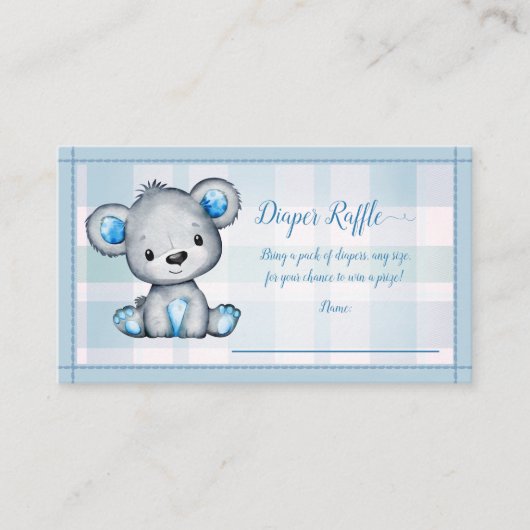ベビーおむつラッフルかわいいクマ男の子プレイドシャワーゲーム エンクロージャーカード (正面)