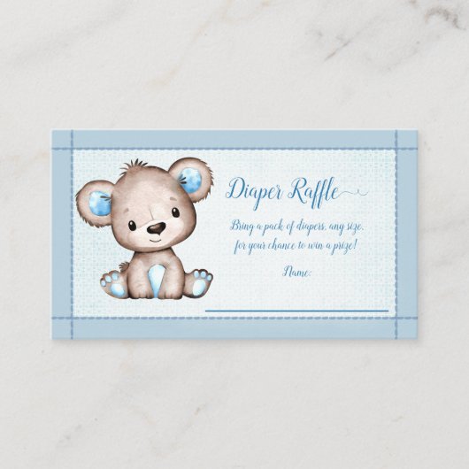 ベビーおむつラッフルかわいいブラウンベア男の子シャワーゲーム エンクロージャーカード (正面)