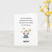 ベビーおめでとう男の子の名前と韻を入れたカード カード (黄色い花)