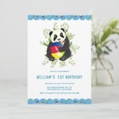 ベビーおもしろいパンダ遊の球幸せ1歳の誕生日 招待状 (スタンド正面)
