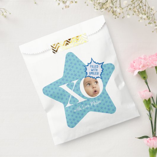 ベビーおもしろい顔第1誕生日パート |青い星 フェイバーバッグ (封をした状態)