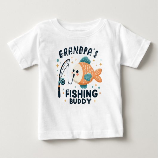 ベビーおもしろい魚 |グランパ魚釣りバディベビー ベビーTシャツ (正面)