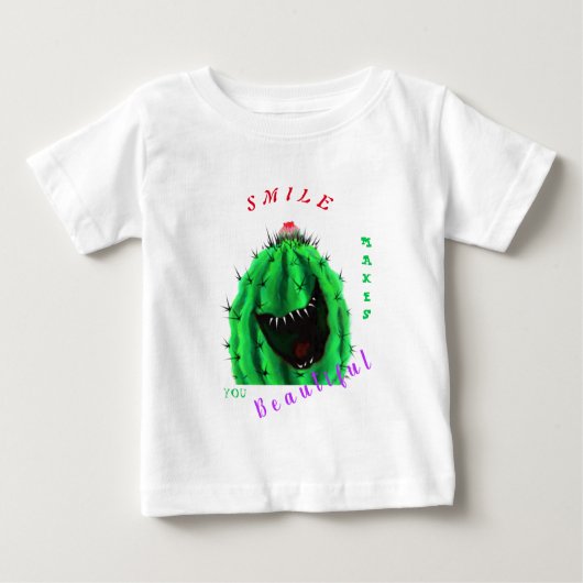 ベビーおもしろいTシャツとハッピーサボテン – スマイル ベビーTシャツ (正面)