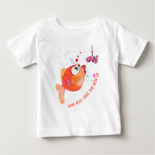 ベビーおもしろいTシャツハッピーフィッシュ&ワーム ベビーTシャツ