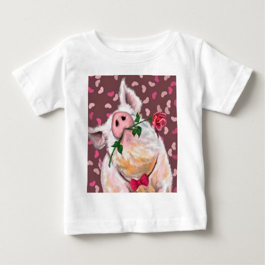 ベビーおもしろいTシャツピグ(バラ付) ベビーTシャツ (正面)