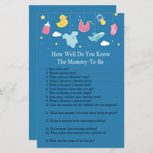 ベビーおもちゃ赤ちゃんシャワーをどれだけ知っているか (正面/裏面)