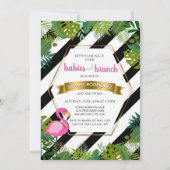 ベビーおよびブランチの双生児のフラミンゴのベビーシャワー 招待状 (正面)