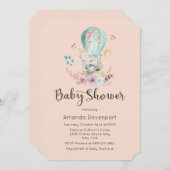 ベビーお洒落バニーがバルーンベイビーシャワーに 招待状 (正面/裏面)