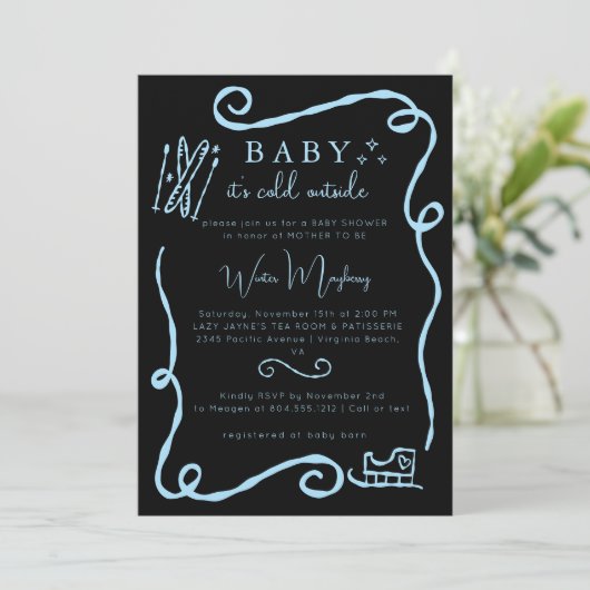ベビーお洒落外の赤ちゃんシャワーが冷たい 招待状 (スタンド正面)