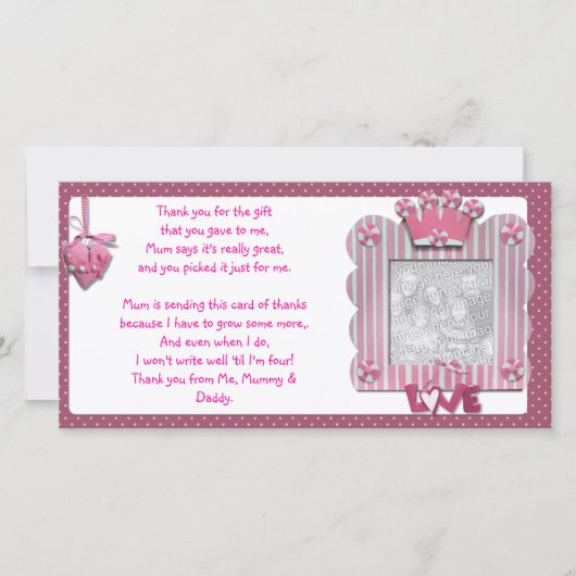 ベビーからのピンクのcandystripeフレームのサンキューカード サンキューカード (正面)