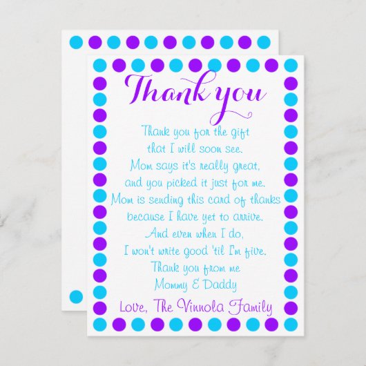 ベビーからの女の赤ちゃんのシャワーのサンキューカード サンキューカード (正面/裏面)