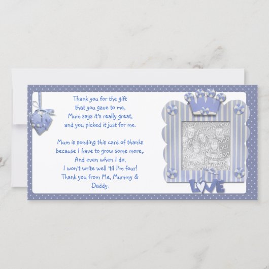 ベビーからの青いcandystripeフレームのサンキューカード サンキューカード (正面)