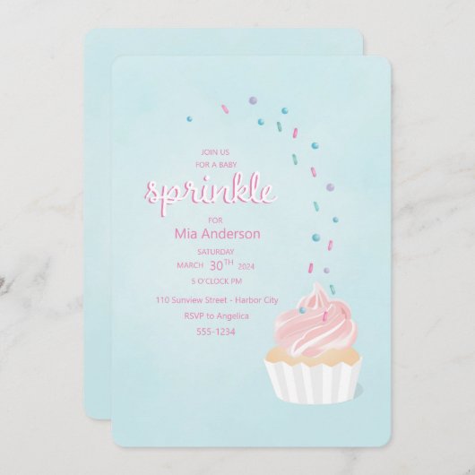 ベビーからカップケーキを振りかける誘い 招待状 (正面/裏面)