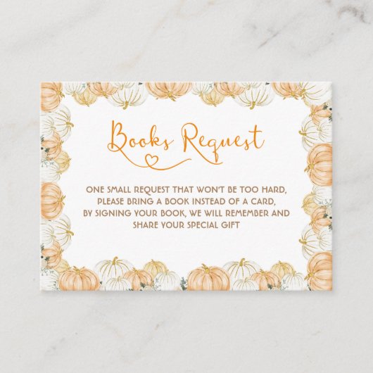 ベビーかわいいカボチャフローラベビーシャワー用の本 エンクロージャーカード (正面)