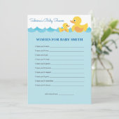 ベビーかわいいゴムアヒルテーマ赤ちゃんシャワーのご希望 招待状 (スタンド正面)
