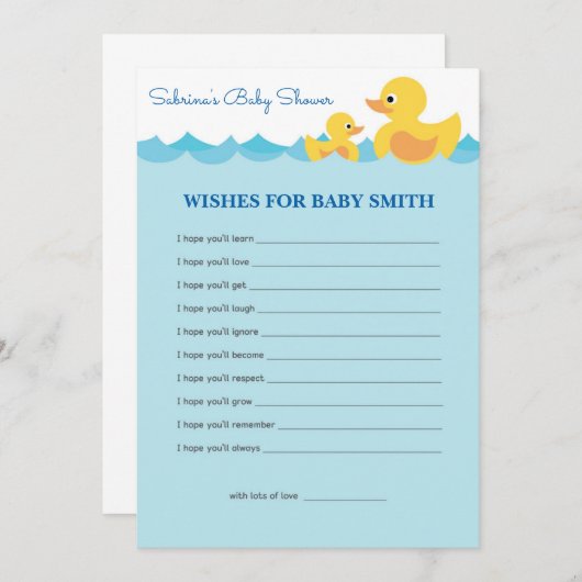 ベビーかわいいゴムアヒルテーマ赤ちゃんシャワーのご希望 招待状 (正面/裏面)