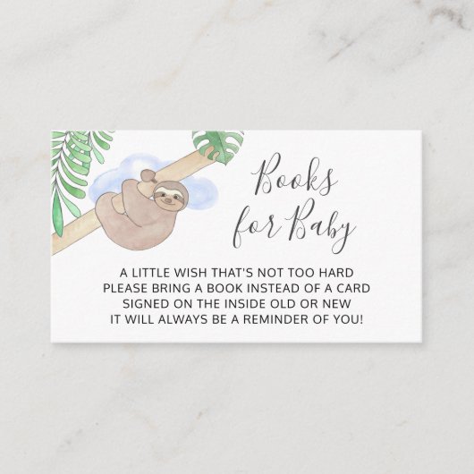 ベビーかわいいナマケモノの赤ちゃんシャワーの本 エンクロージャーカード (正面)