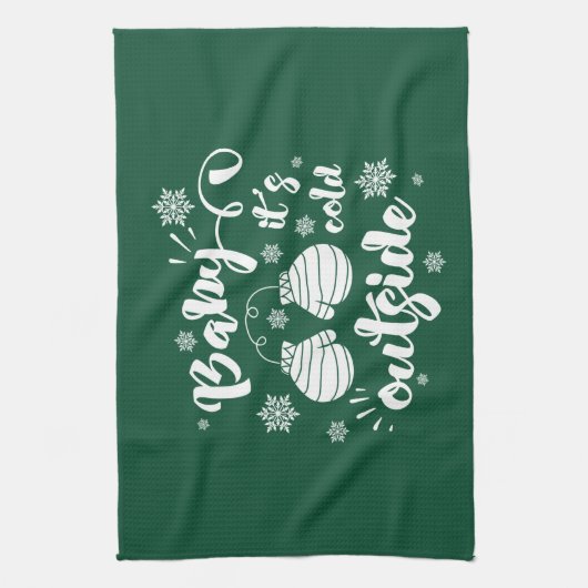 ベビーかわいいミトンの冬の外で寒さ キッチンタオル (縦)