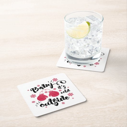 ベビーかわいいミトンの冬の外で寒さ スクエアペーパーコースター (インサイチュ)