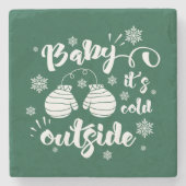 ベビーかわいいミトンの冬の外で寒さ ストーンコースター (正面)