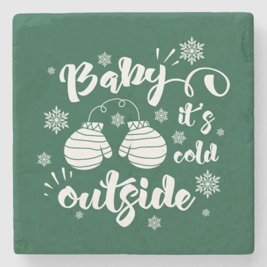 ベビーかわいいミトンの冬の外で寒さ ストーンコースター (正面)