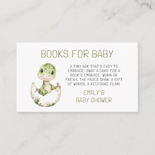 ベビーかわいい恐竜の水彩画シャワー用の本 エンクロージャーカード (正面)