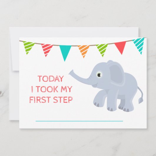 ベビーかわいい月の成長ブルーエレファント 招待状 (正面)