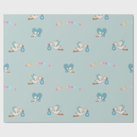 ベビーかわいい赤ちゃんシャワーとコウノトリ ラッピングペーパー (フラット)