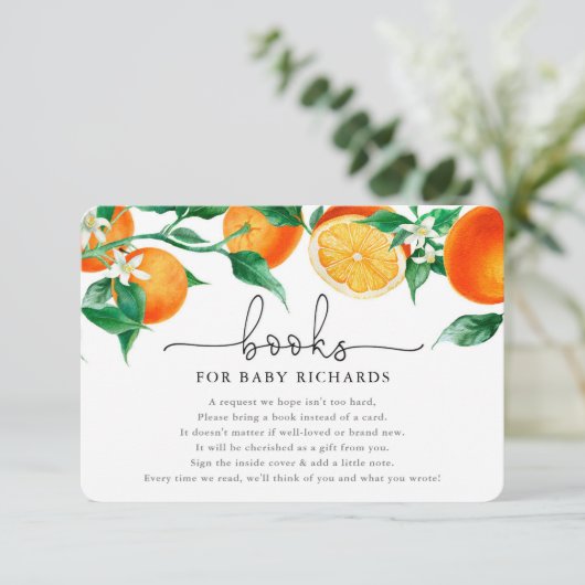 ベビーかわいこちゃんオレンジ柑橘系ベビーシャワー用の本 エンクロージャーカード (スタンド正面)