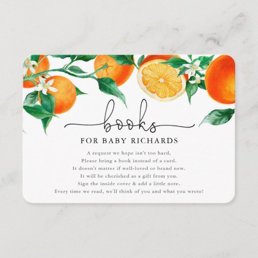 ベビーかわいこちゃんオレンジ柑橘系ベビーシャワー用の本 エンクロージャーカード (正面)