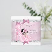 ベビーかわいらしシャワーガールピンクダイヤモンドハイヒールD 招待状 (スタンド正面)