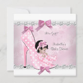 ベビーかわいらしシャワーガールピンクダイヤモンドハイヒールD 招待状 (正面)