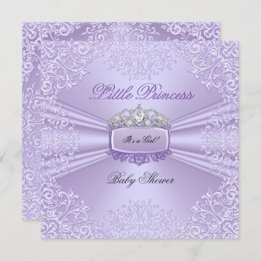 ベビーかわいらしシャワーガールプリンセスティアララベンダー 招待状 (正面/裏面)