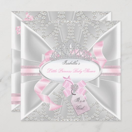 ベビーかわいらしシャワーガールリトルプリンセスダイヤモンド3 招待状 (正面/裏面)