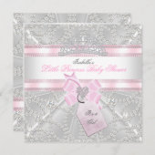 ベビーかわいらしシャワーガールリトルプリンセスダイヤモンド 招待状 (正面/裏面)