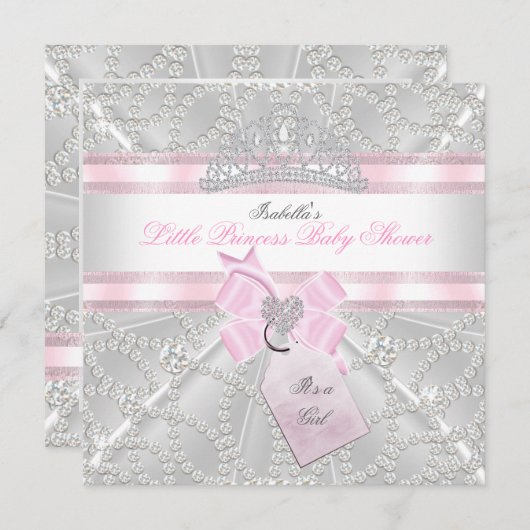 ベビーかわいらしシャワーガールリトルプリンセスダイヤモンド 招待状 (正面/裏面)