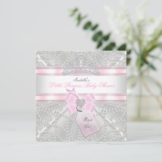 ベビーかわいらしシャワーガールリトルプリンセスダイヤモンド 招待状 (スタンド正面)