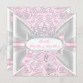 ベビーかわいらしシャワーガールリトルプリンセスダイヤモンドb 招待状 (正面/裏面)
