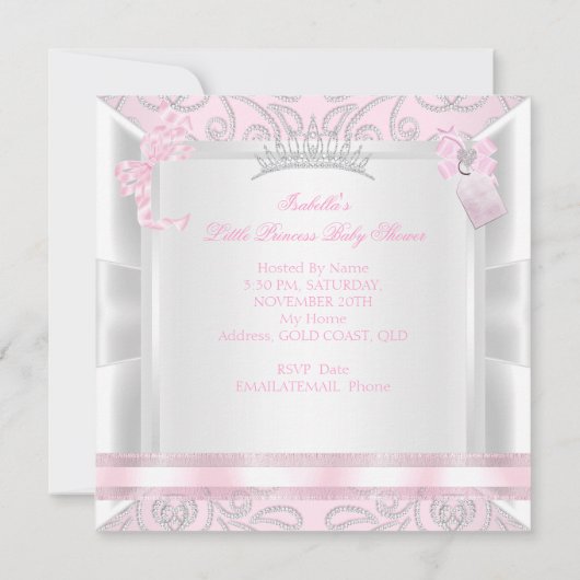ベビーかわいらしシャワーガールリトルプリンセスダイヤモンドb 招待状 (裏面)