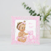 ベビーかわいらしシャワーガールレースピンクベアーブロンドベビー 招待状 (スタンド正面)
