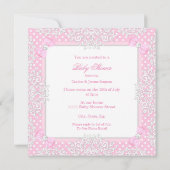 ベビーかわいらしシャワーガールレースピンクベアーブロンドベビー 招待状 (裏面)