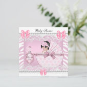 ベビーかわいらしシャワーゼブラベビーガールピンクレース 招待状 (スタンド正面)