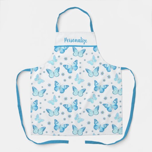 ベビーかわいらしブルーバタフライフローラルパターンデザイン エプロン (正面)