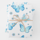 ベビーかわいらしブルーバタフライフローラルパターンデザイン ラッピングペーパーシート (インサイチュ)