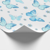 ベビーかわいらしブルーバタフライフローラルパターンデザイン ラッピングペーパー (角)