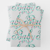 ベビーかわいらし引用文ピンク&ブルーフラワーベビーシャワー ラッピングペーパーシート (インサイチュ)